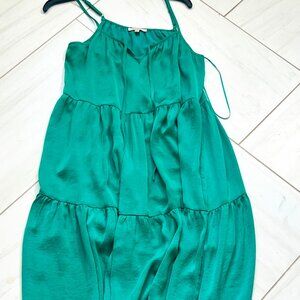 Emerald green midi dress with spaghetti straps